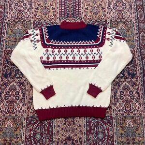 VTG 70s 80s JCPenney Mens shop classic styling nordic ski striped knit sweater L